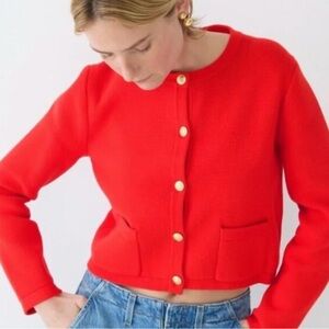 J. Crew Bright Red Cardigan with Gold Accents